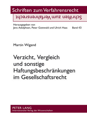 cover image of Verzicht, Vergleich und sonstige Haftungsbeschränkungen im Gesellschaftsrecht